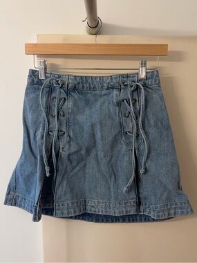 Free People Light Blue Denim Lace-Up Mini Skirt
